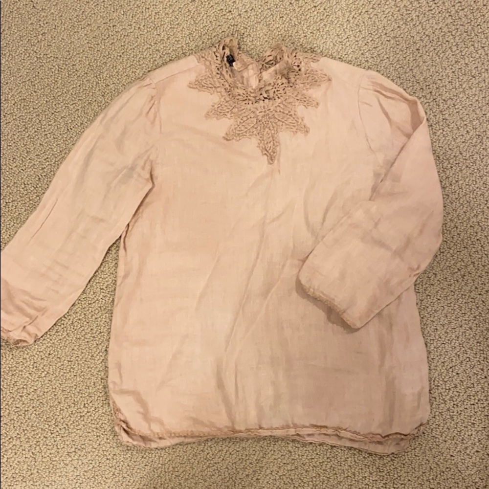 Blush pink linen long sleeve top